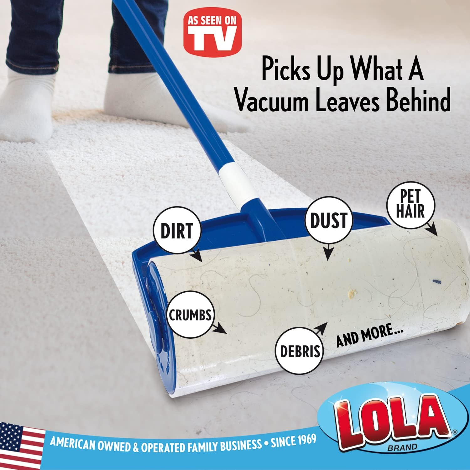 Lola Rola Sticky Mop Refills, Traps Dirt, Dust, and Hair, Pet Hair White
