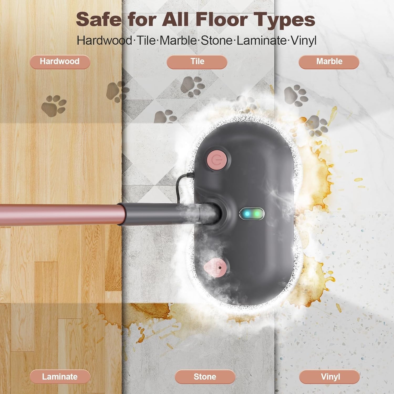 Scrubbing Steam Mop with Rotating Pads,All-in-One Spin Steam Cleaner for Floo…