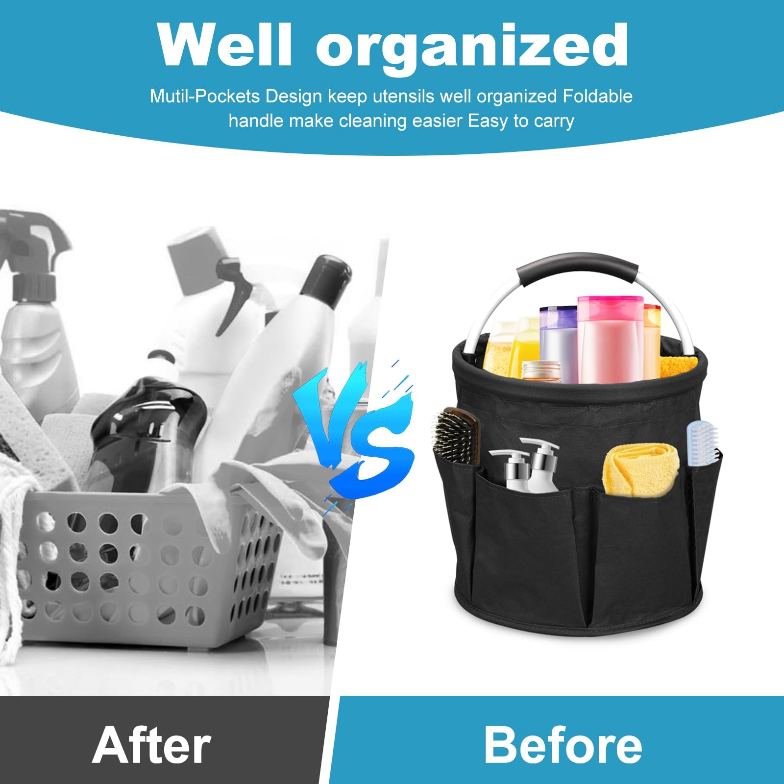 17L Cleaning Caddy with Handle, Cleaning Supply Caddy (Black)