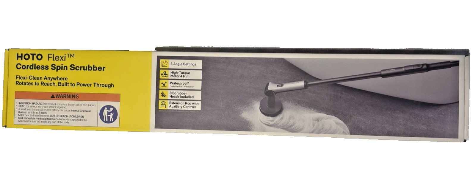 HOTO Flexi Cordless Spin Scrubber – Model QWQJA08 – Brand New/UNOPENED-8 Heads