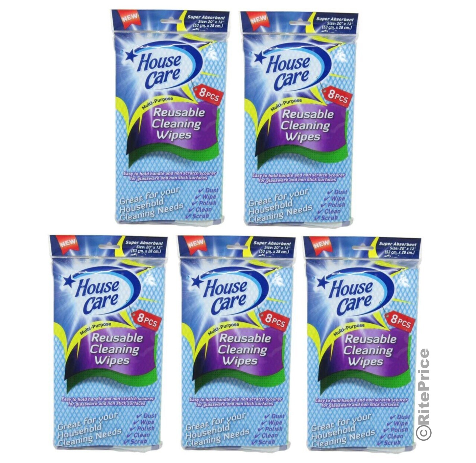 House Care Handy Wipes Multi Purpose Reusable Cleaning Cloth, 8-ct each (5 Pack)
