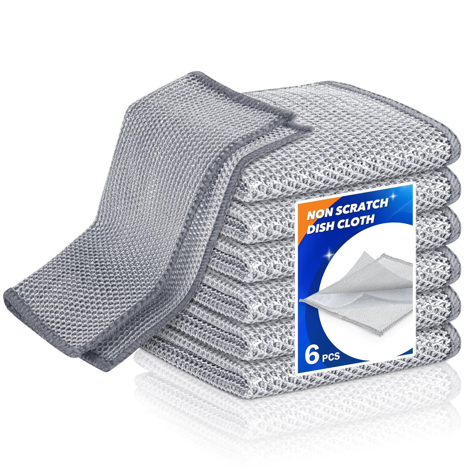 6 Pack Silver Mesh Scrubber Rag Heavy Duty Non Scratch Metal Wire Dish Cloths