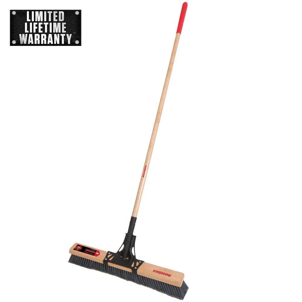 Razor-Back Smooth Push Broom Wood Handle Heavy-Duty Steel Brace Flagged Bristles