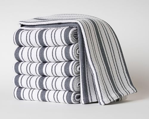 Kitchen Towels Set – (20’’ x 30’’) Extra Pack of 6 Dark Grey Multi Striped