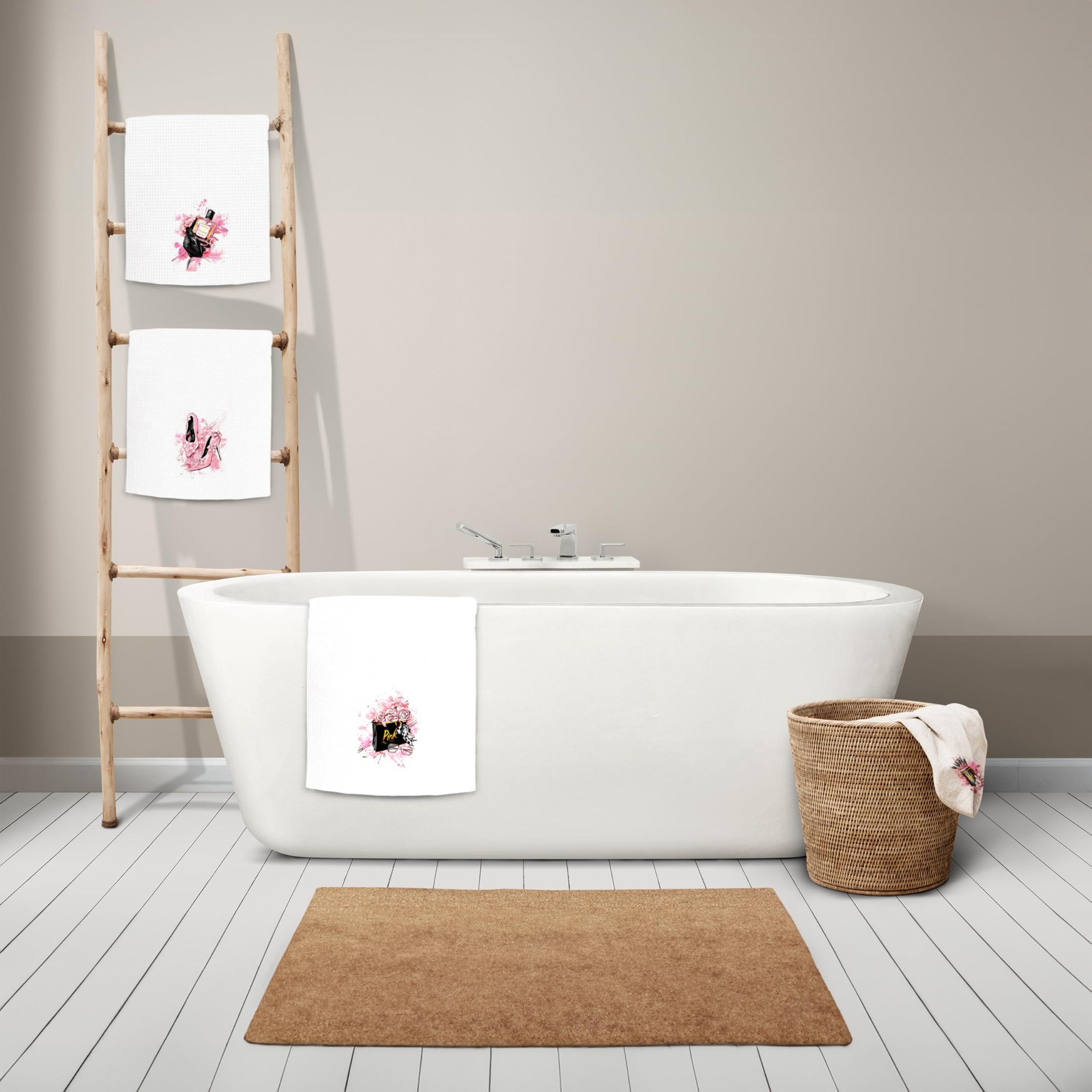 Pink and Black Towels Bathroom Sets of 4,Modern Makeup Brush Perfume Kitchen …