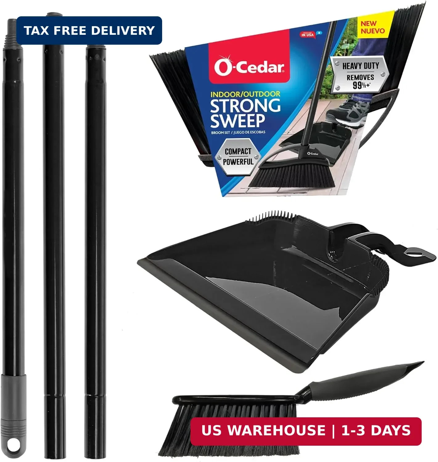 O-Cedar Strong Sweep Broom and Dustpan Set with Detail Brush | Indoor Outdoor He