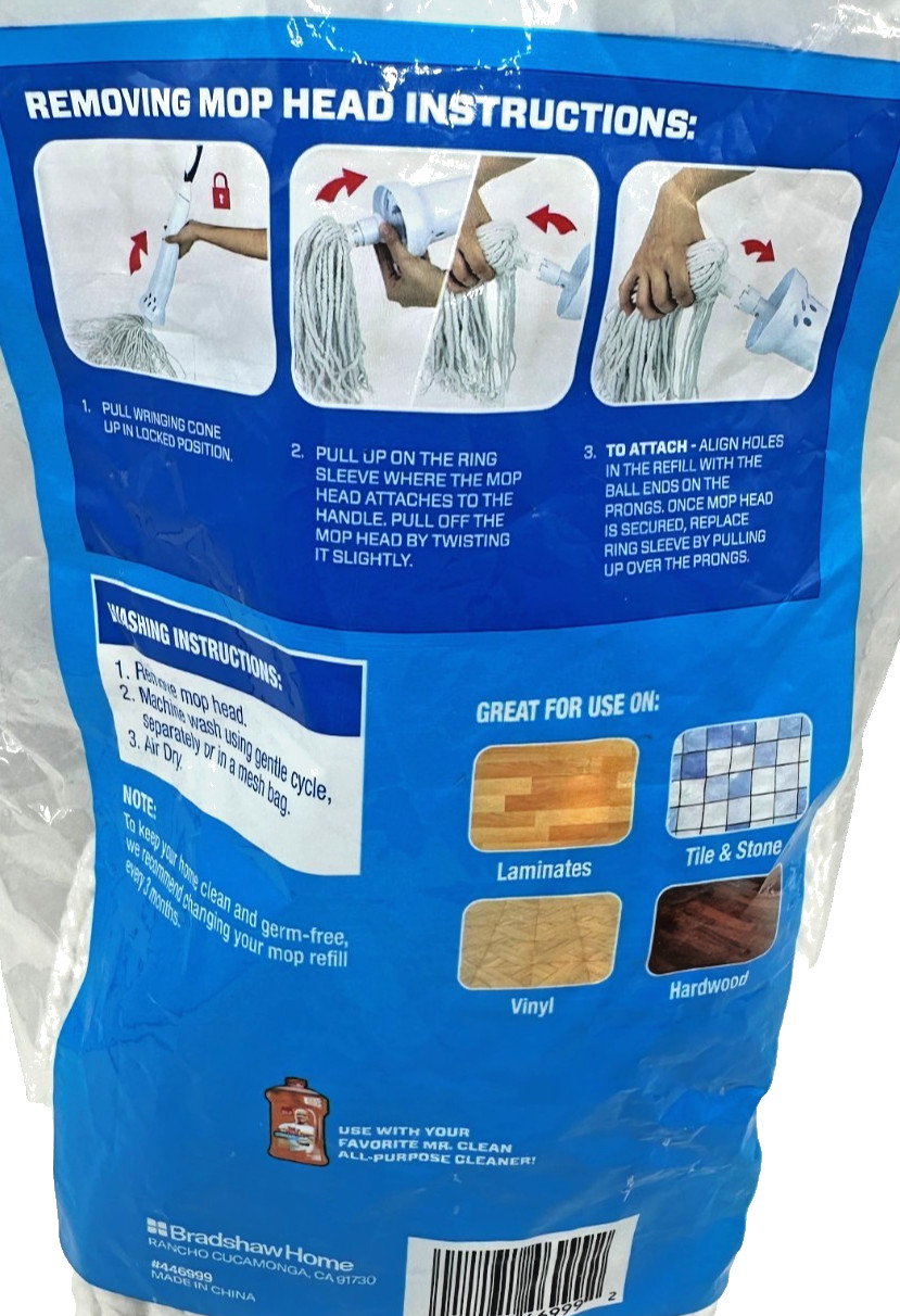 4 PACK: Mr. Clean Wring Clean Cotton Mop Head White REFILL 446999 (NEW)