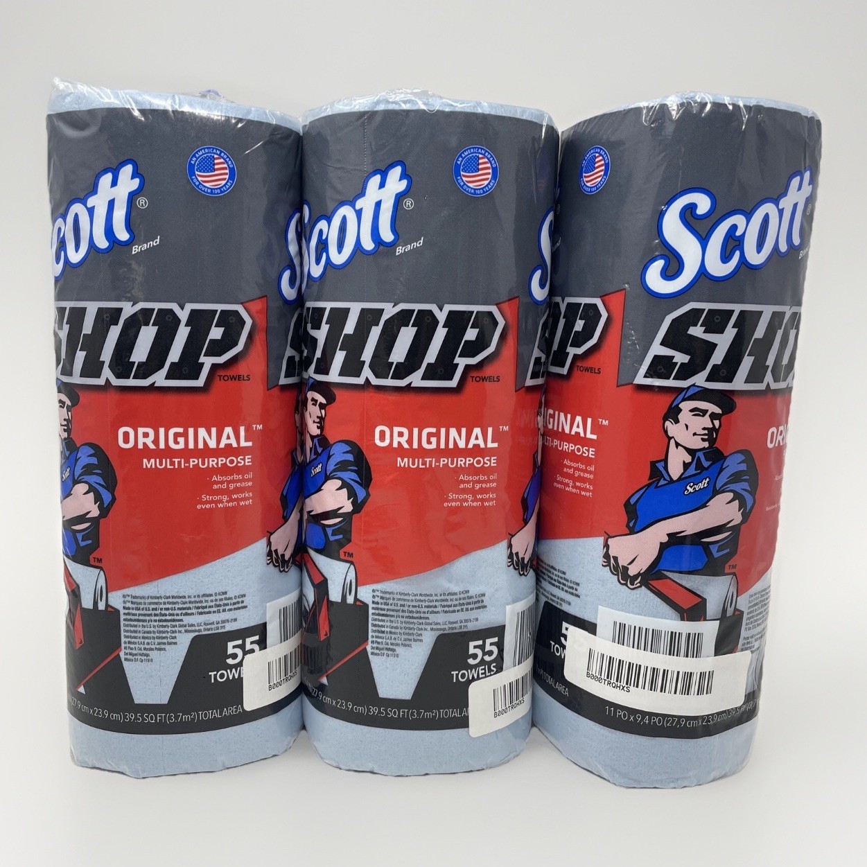 Lot Of 3 Rolls Scott Original Blue Shop Paper Towel Roll, (55 sheets per Roll)