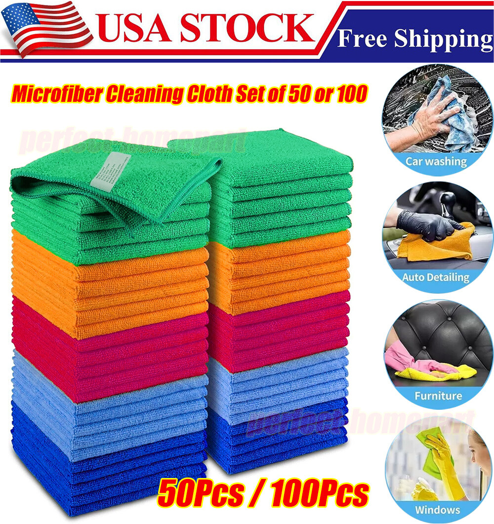 50/100Pcs Microfiber Cleaning Cloth Towel Rag Car Polishing Detailing No-Scratch