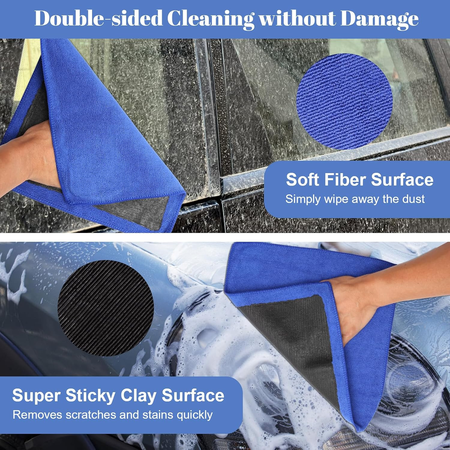 Clay Towel 2 Pack 12 X 12 Inch, Clay Bar Towel for Auto Detailing Microfiber Car