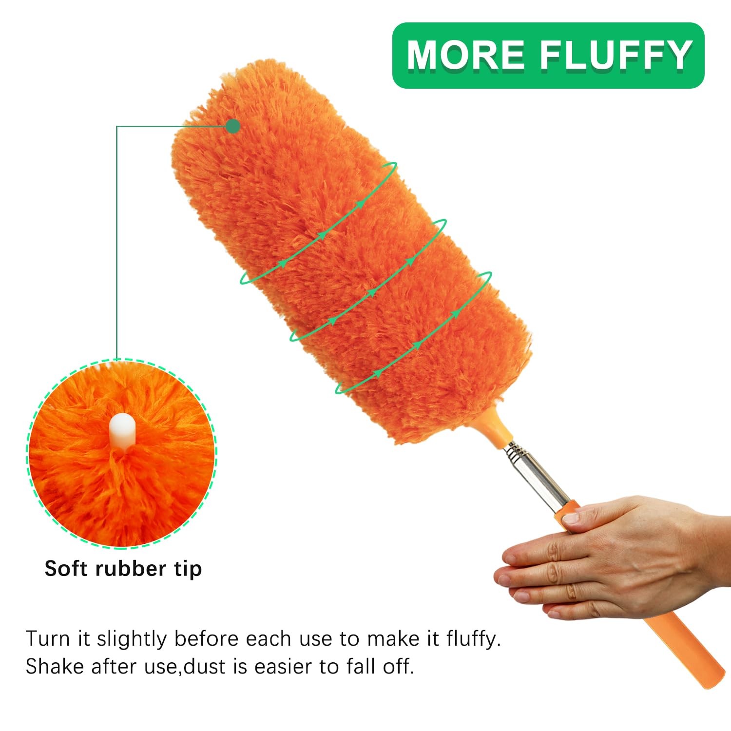 2 Pack Small Washable Microfiber Feather Duster, 13″ to 30″, Orange,blue