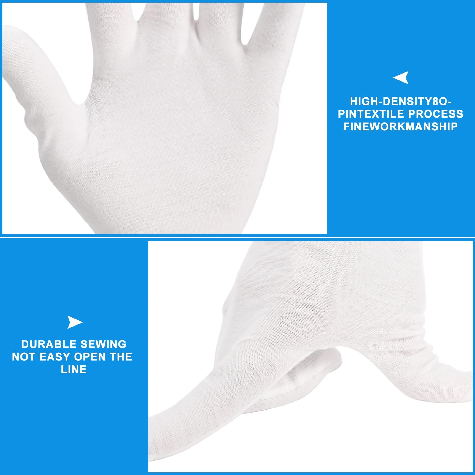 3 Pairs White Cotton Gloves for Dry Hands Sleeping, Premium Large,