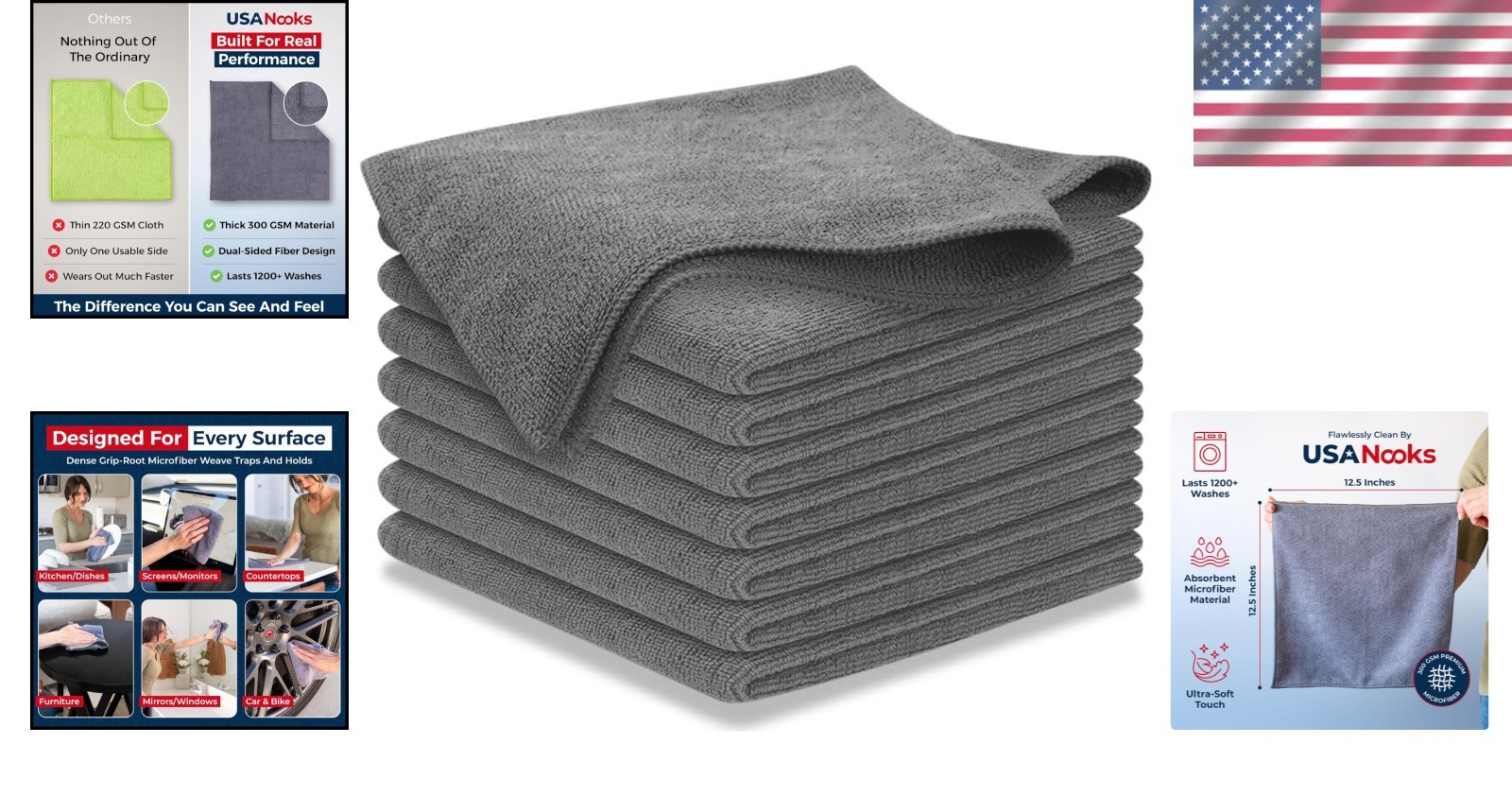 8-Pack Ultra Absorbent Microfiber Cleaning Cloths – 12.5″ for Streak-Free Shine
