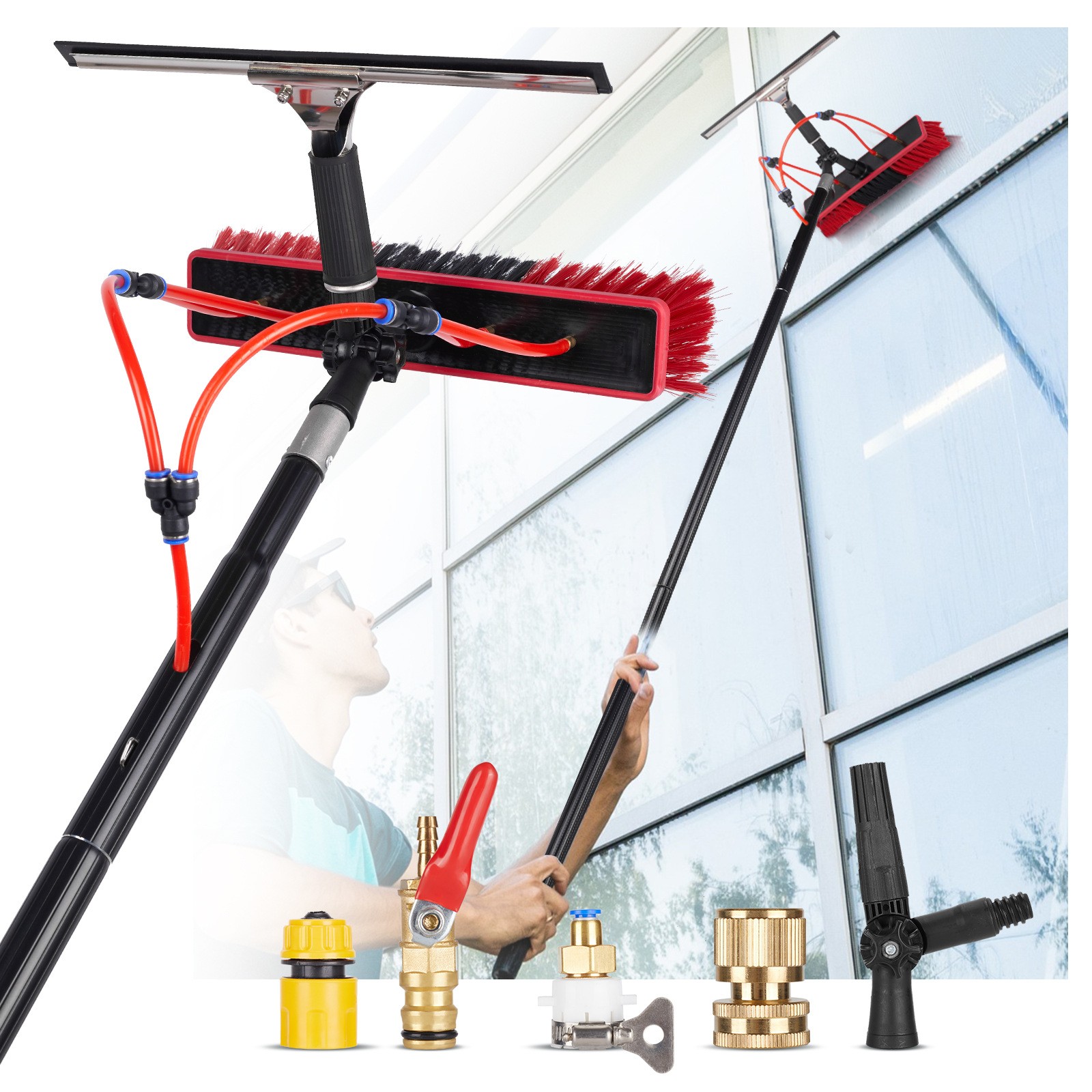 Solar Panel Cleaning Kit with 7M Water Fed Pole, Brush, and Squeegee US