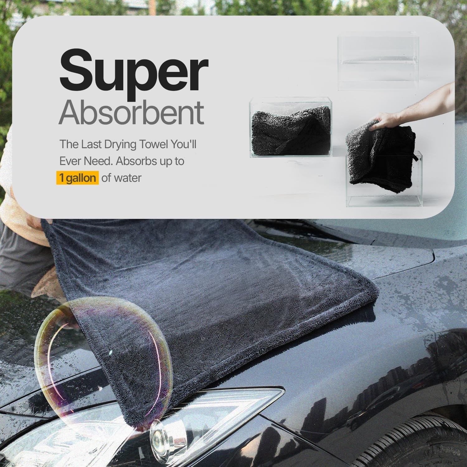 Crystal Clean 1300GSM Car Drying Towel – XL (24×36) Microfiber Towels for Car