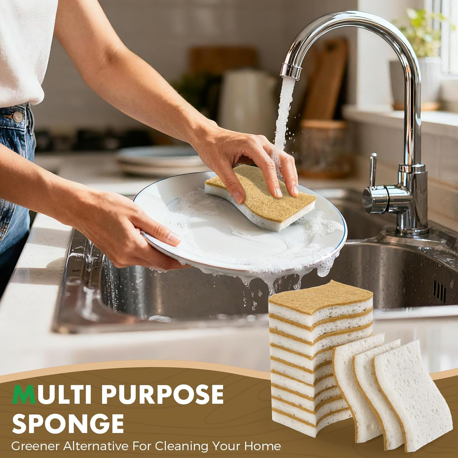 12 Pack Natural Biodegradable Kitchen Non Scratch Sponges,Compostable Plant B…