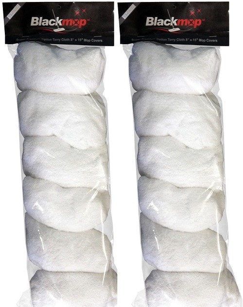 Black Mop Super Cotton Terry Cloth 8 inch x 15 inch Mop Cover Two Pack of 6