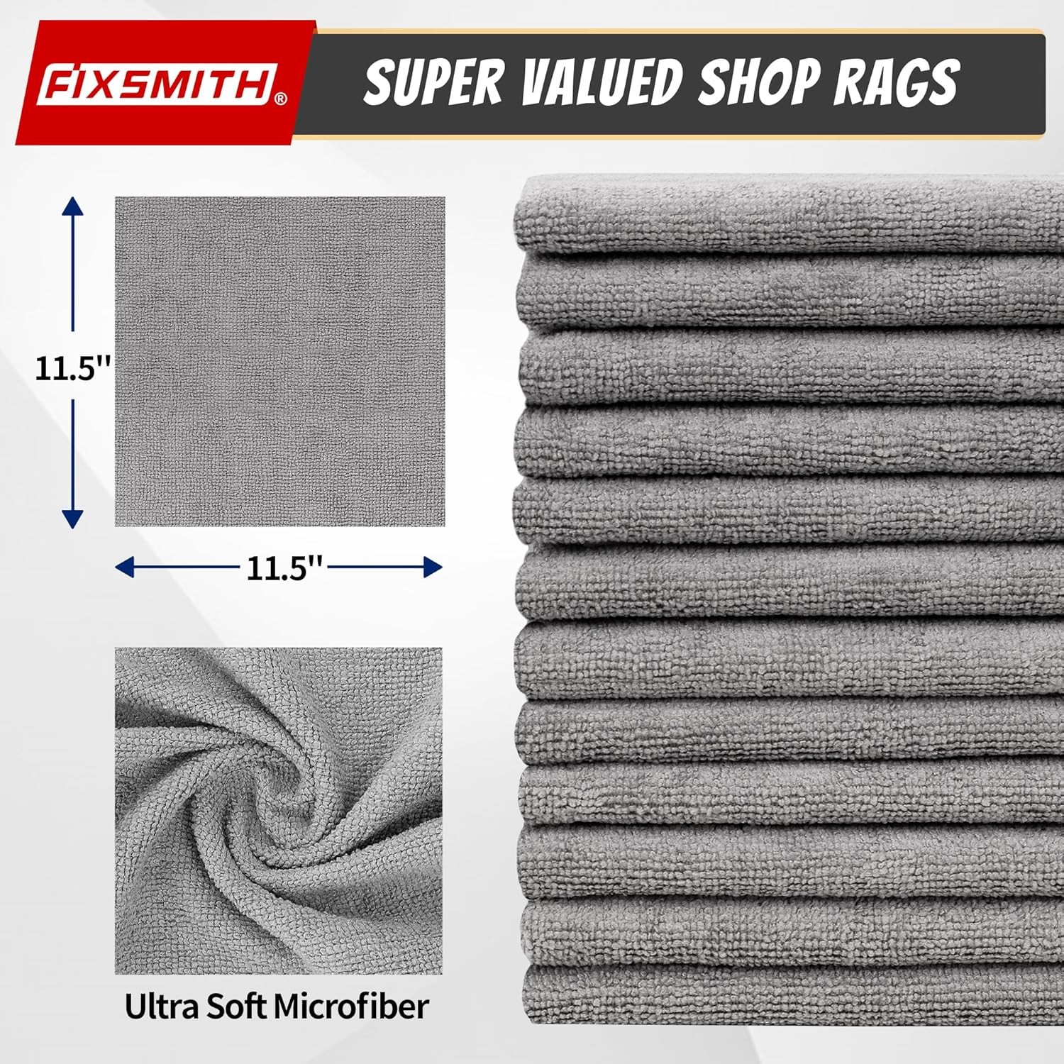 Shop Towels, Pack of 200, Grey Microfiber Cleaning Cloth Bulk, Microfiber Towels