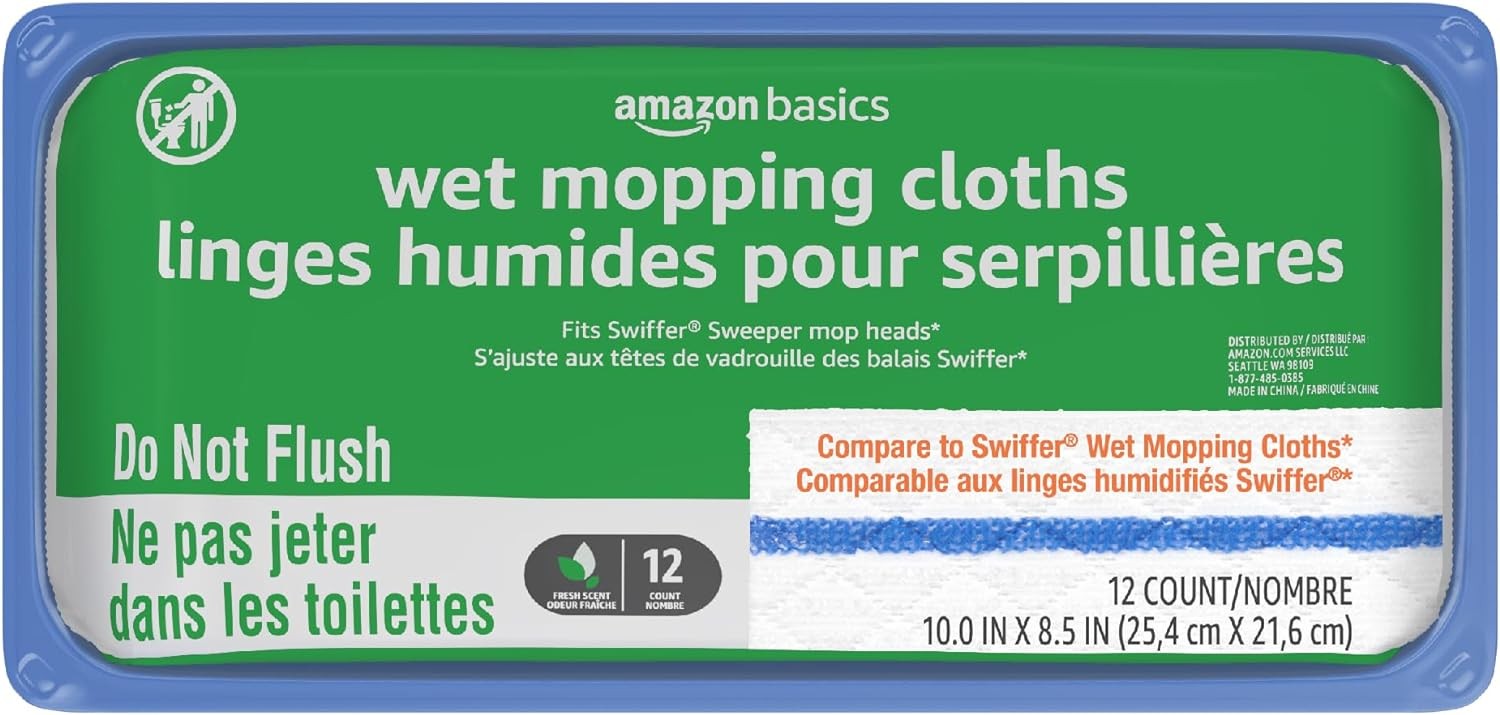 Wet Mopping Cloth Refills, Floor Cleaning, Fresh Scent, 12 Count (Fits Swiffer
