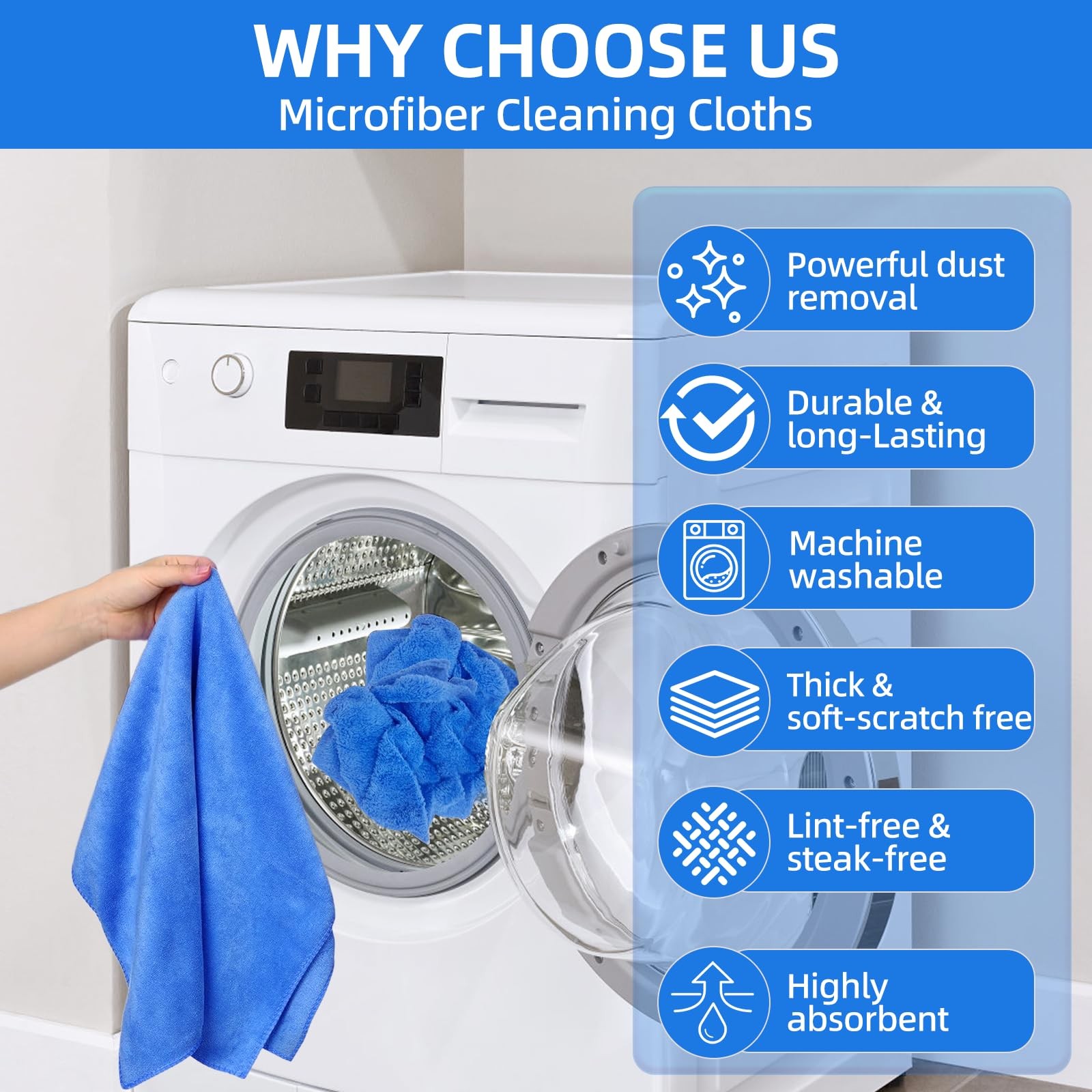 IIDEA 6 Pack Microfiber Cleaning Cloths Extra 20 X 30 Inches, Blue and White