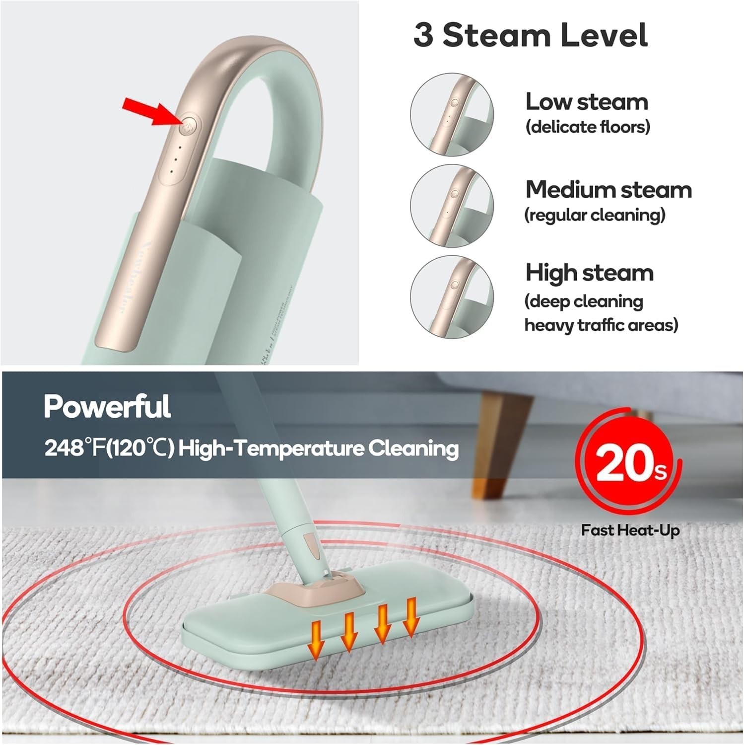 Steam Mop Handheld Cleaner Floor Steamer Carpet Cleaner Hardwood Tile Grout