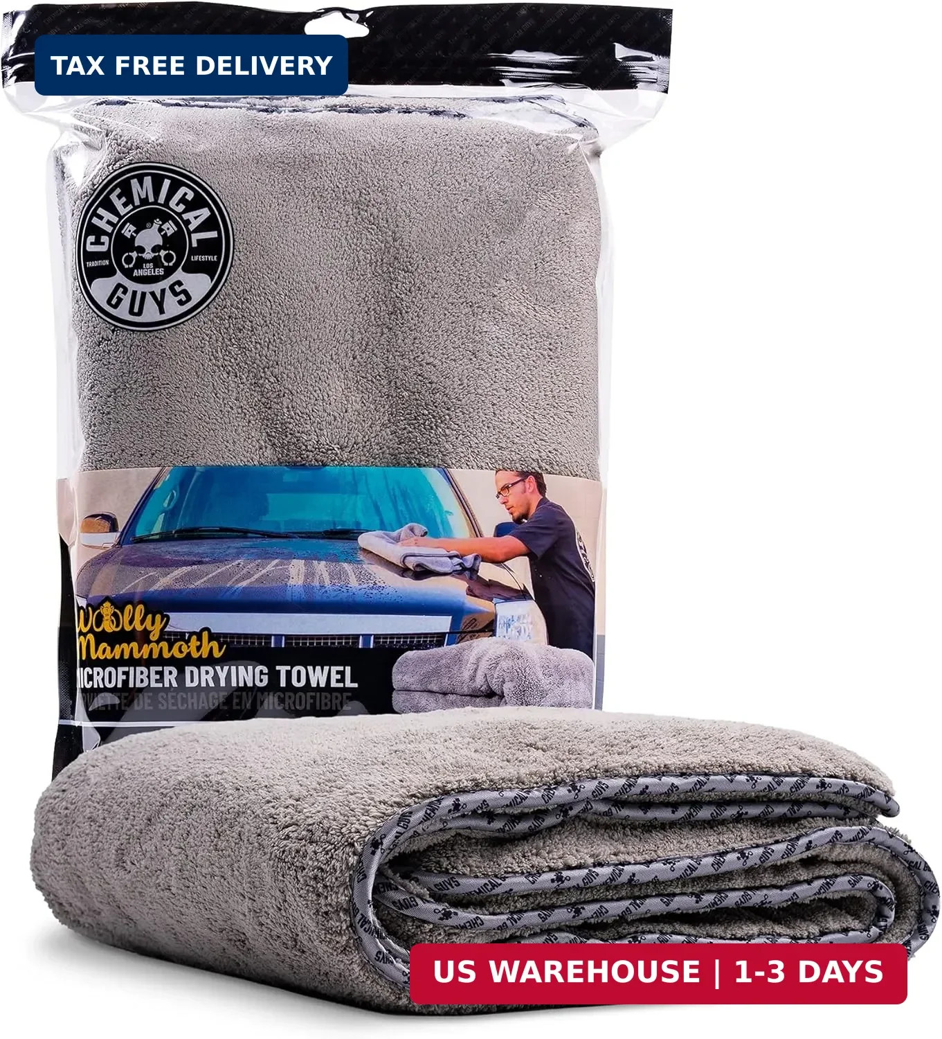Chemical Guys Woolly Mammoth Large Microfiber Drying Towel – 36 x 25 Inch Gray,