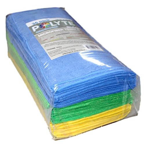 Polyte Premium Microfiber Cleaning Towel,16×16 in 36 Pack Blue,green,yellow