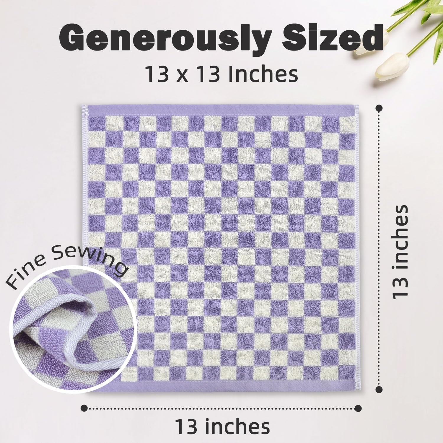 Washcloths 12 Pack Checkered – Wash Cloths for Showering (13″x13″) in 4 Colors,