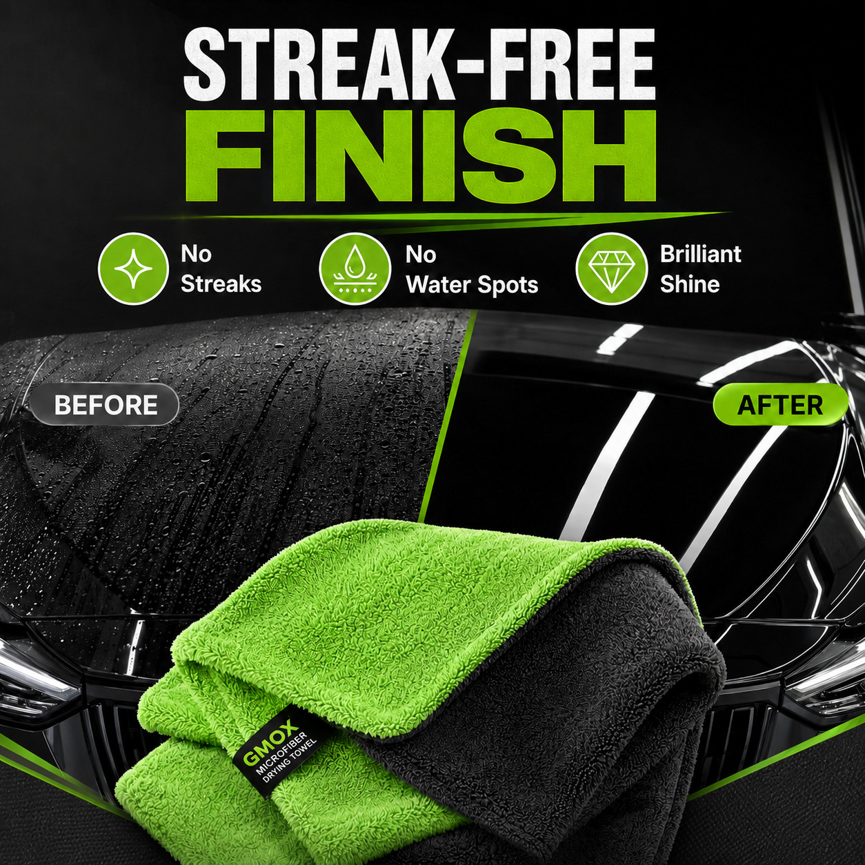 36x24in Microfiber Car Drying Towel 1400GSM Stripe-Free Automatic Washing Cloth