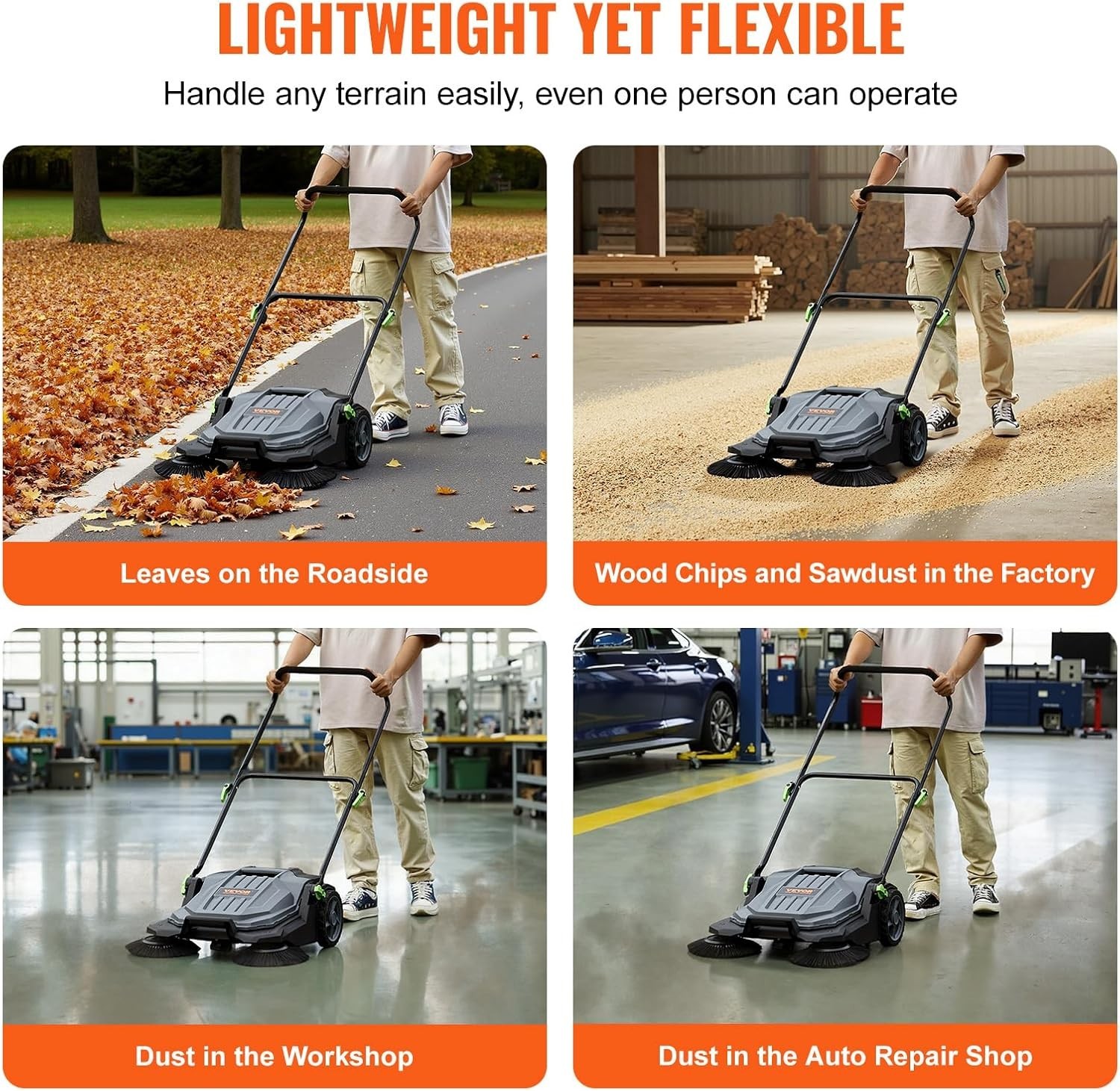 Walk-Behind Hand Push Floor Sweeper 25 6 Inch Sweeping Width Manual Non Electric