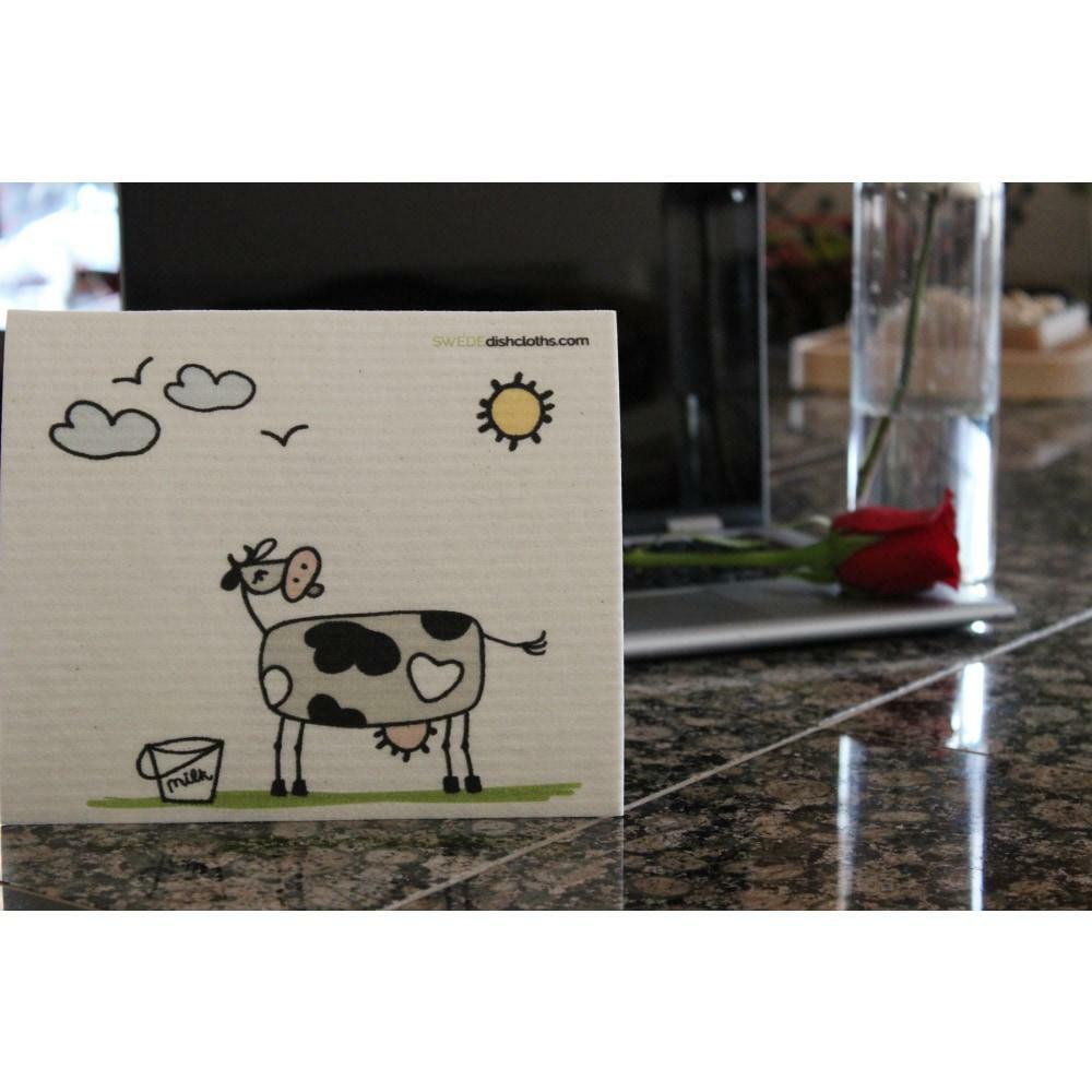 Swedish Dishcloth Set of 3 each Swedish Dishcloths Fun Cow in Sun Design