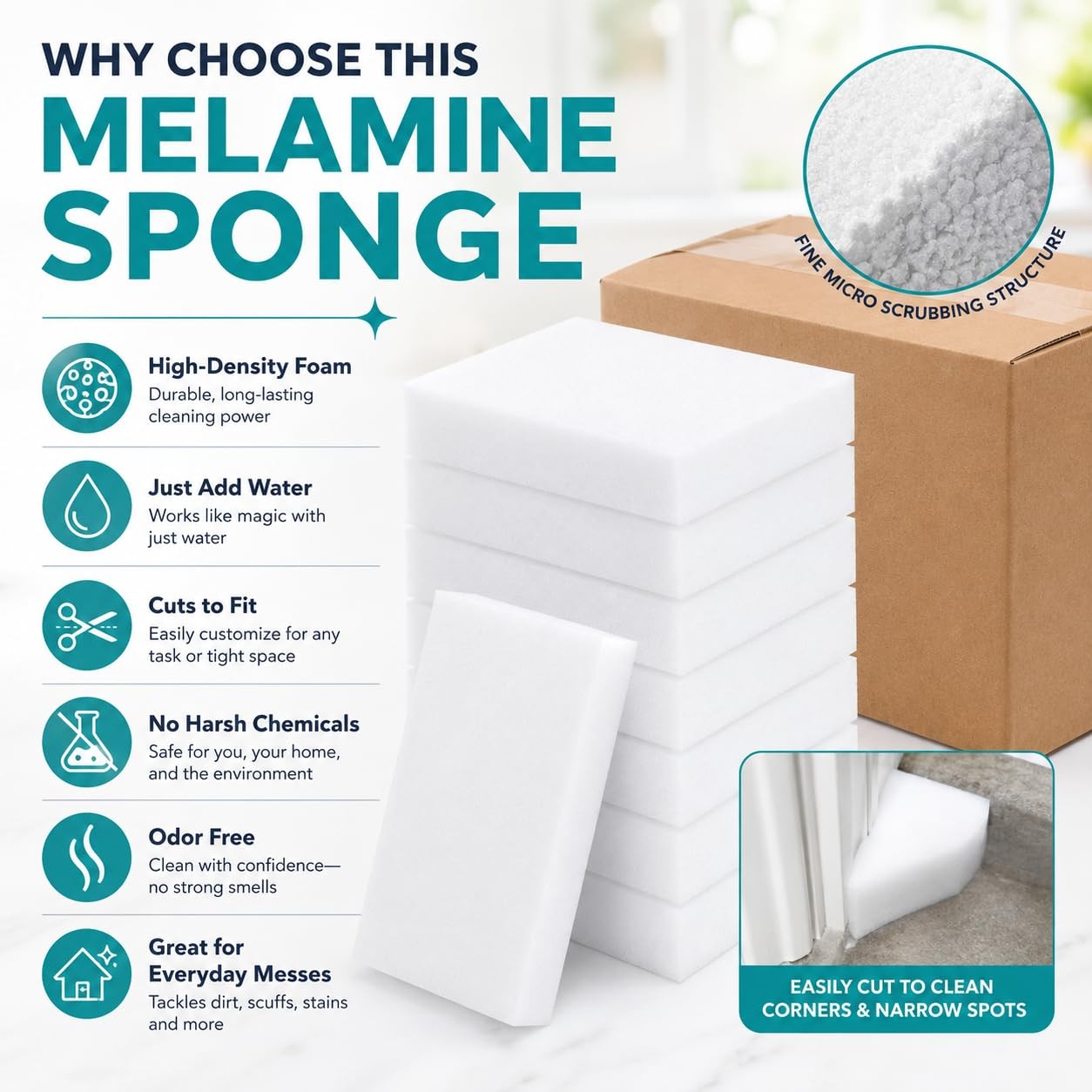 Melamine Foam Eraser Sponges 100 Pack Magic Cleaning Pads 4.5×2.5x1in Kitchen Ba