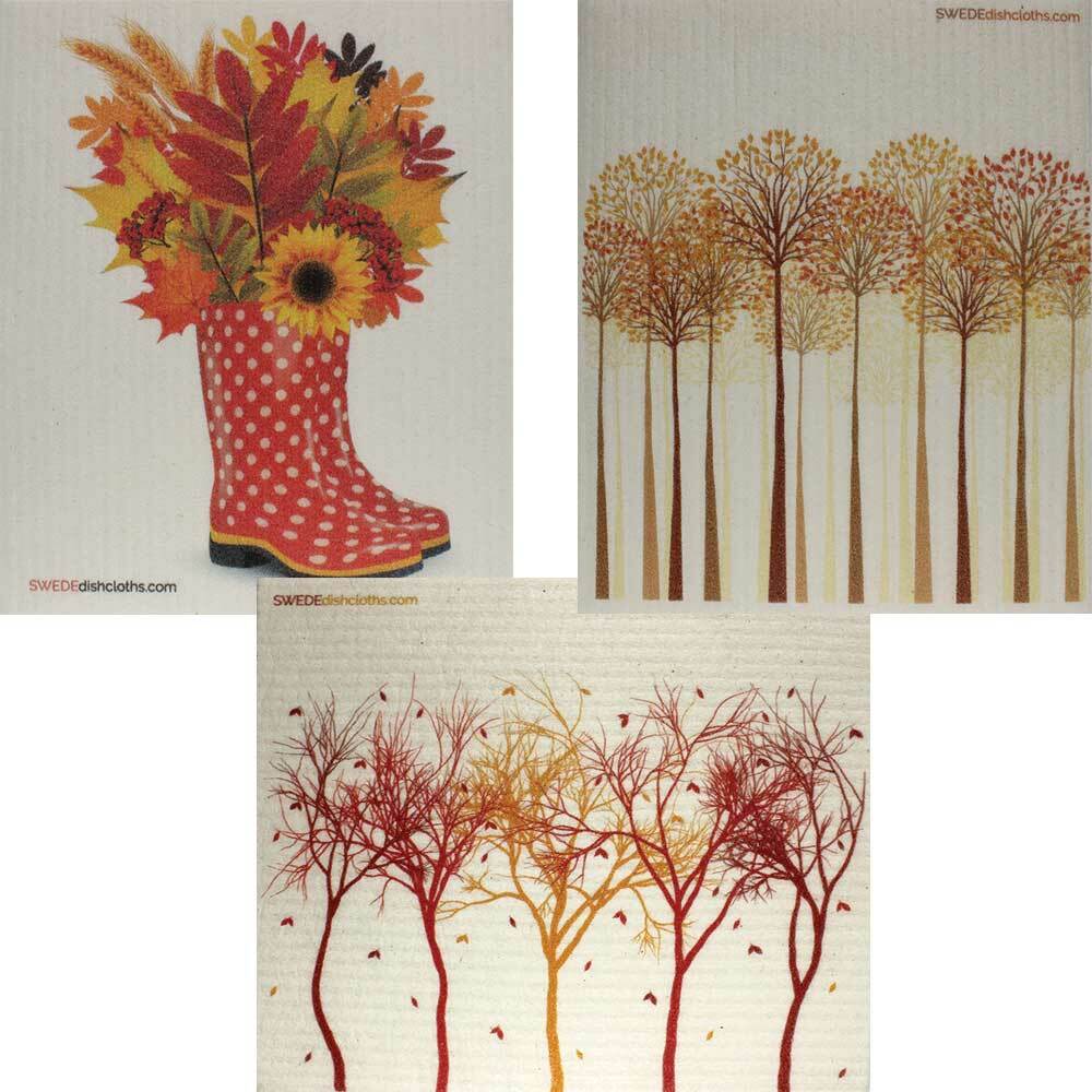Swedish Dishcloths Mixed Autumn Set of 3 (one of each design) Eco Friendly Cloth