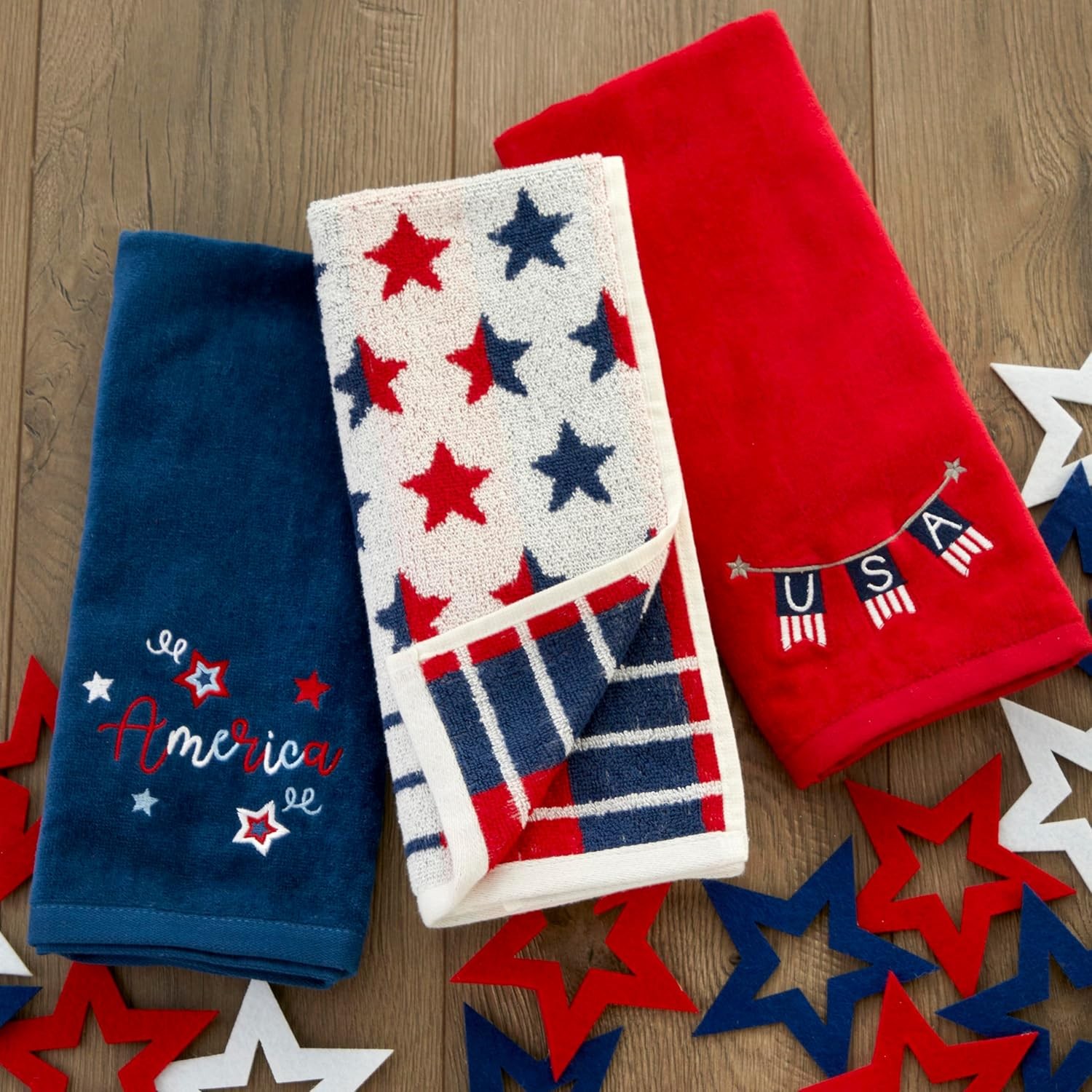 Patriotic 4th of July Red White and Stars Hand Towel Set, 2 Count