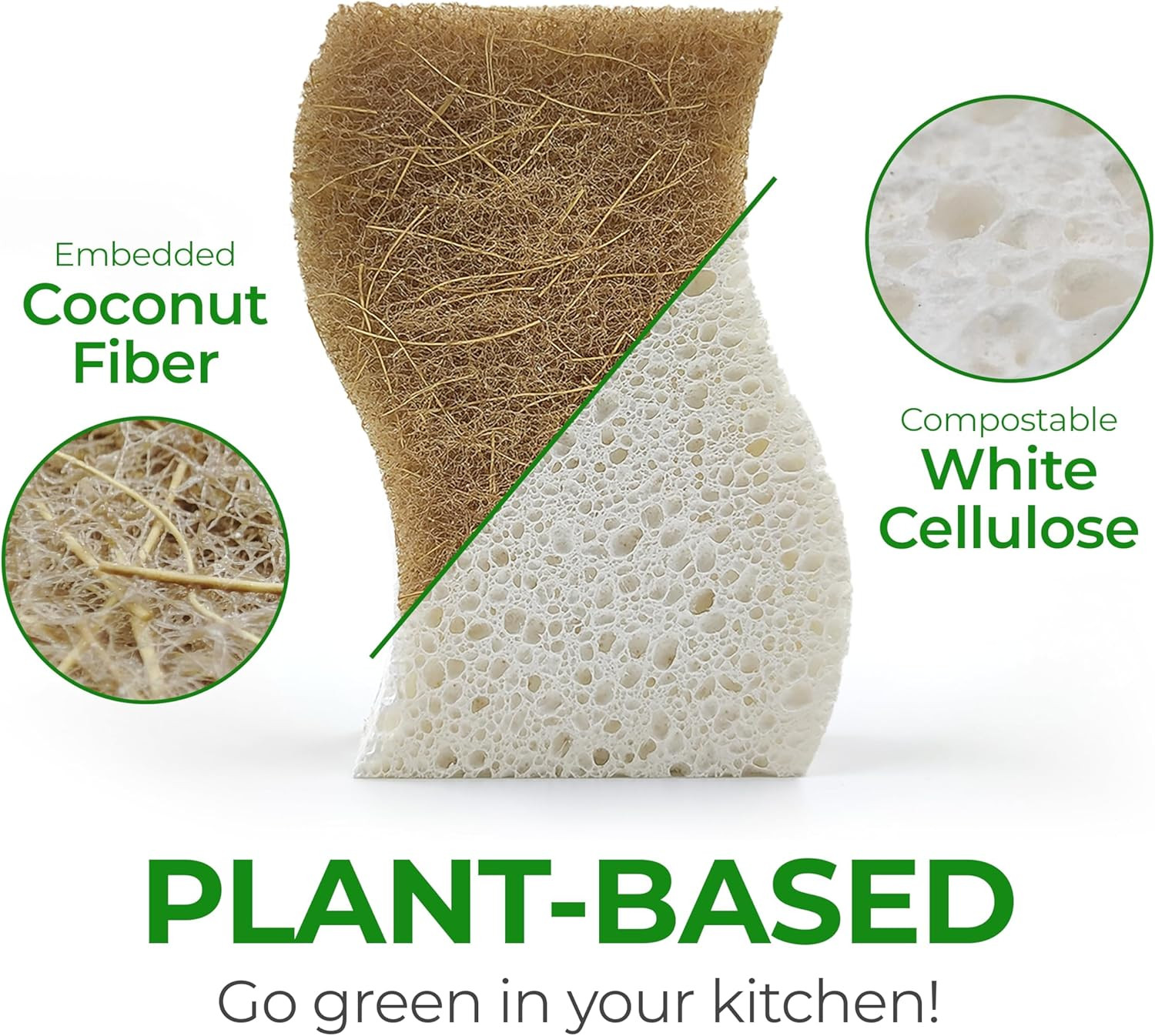 AIRNEX Natural Kitchen Sponges (12 Pack) – Biodegradable Cellulose & Coconut Scr