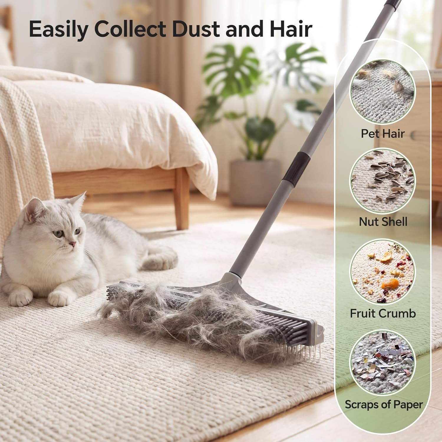 Carpet Rake for Pet Hair Removal, 2 in 1 Rug Rake to Fluff Carpet with Nylon …