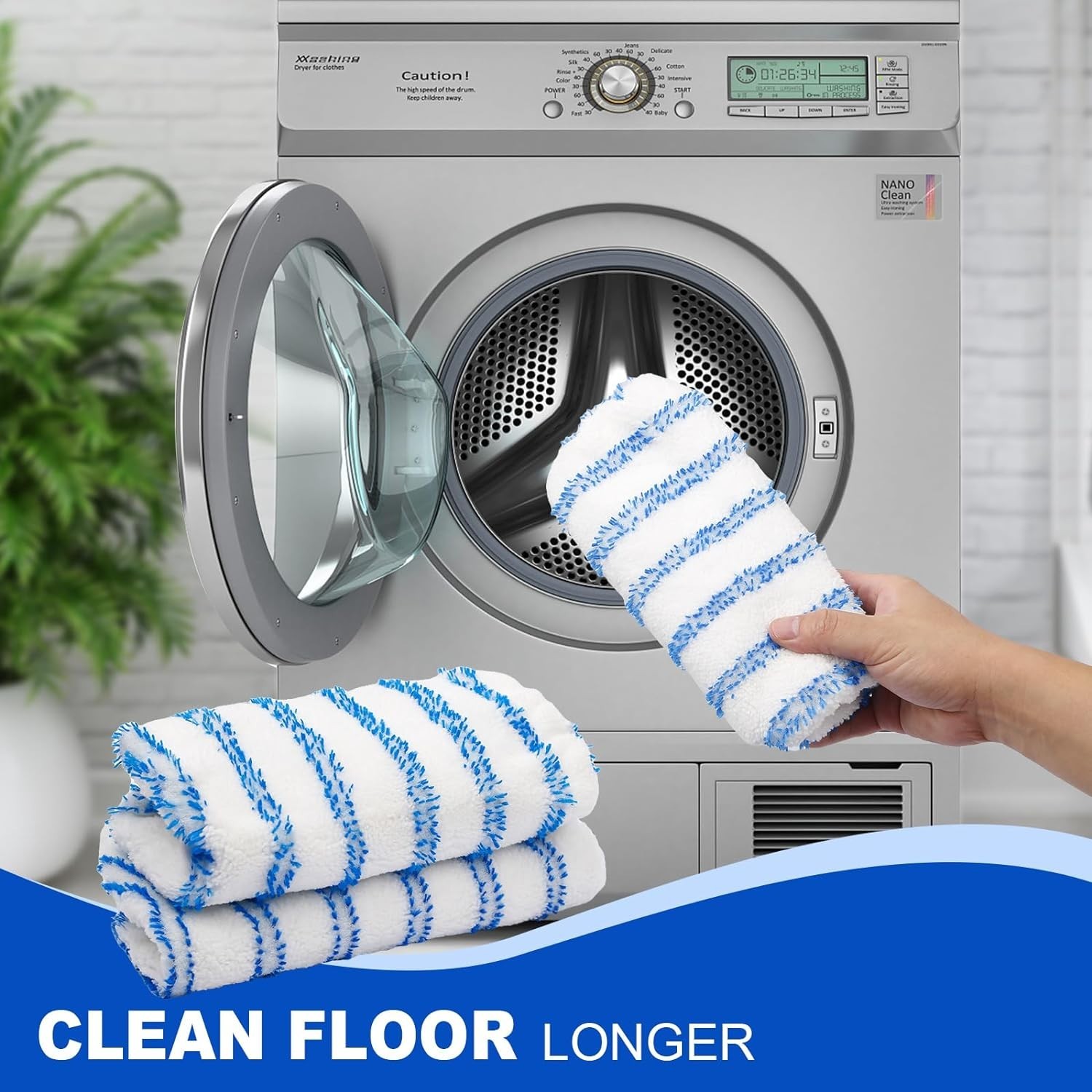 2-Pack Reusable Microfiber mop Pads, Compatible with Oceda 15×8 inch Flat mop…