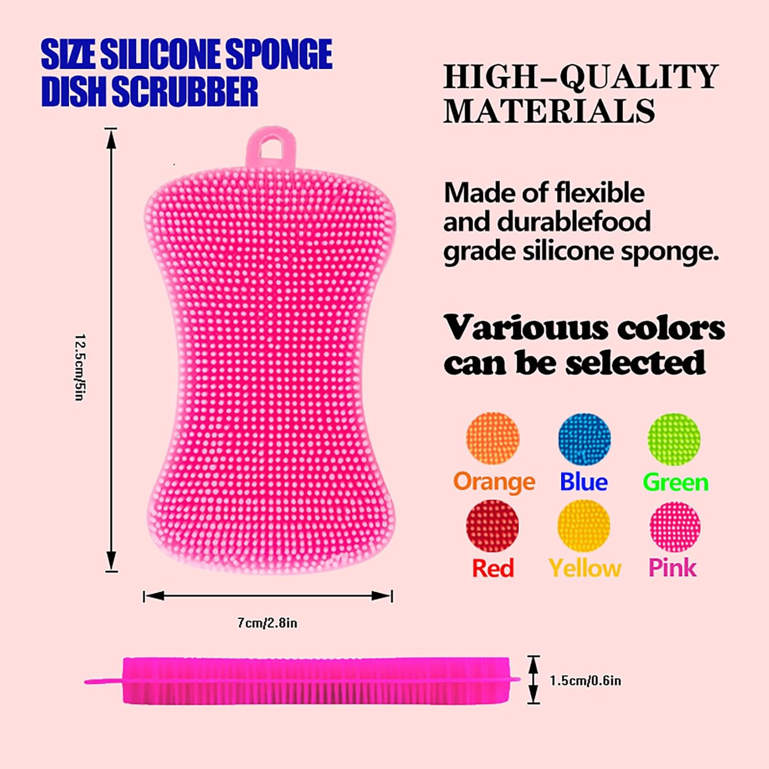 Silicone Sponge Dish Washing Kitchen Scrubber, 6 Pack Reusable Dish Washing