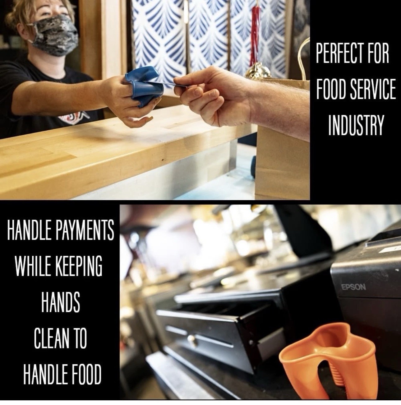 Silicone Finger Grip Cleaning Gloves Food Service One Size Green Orange Blue