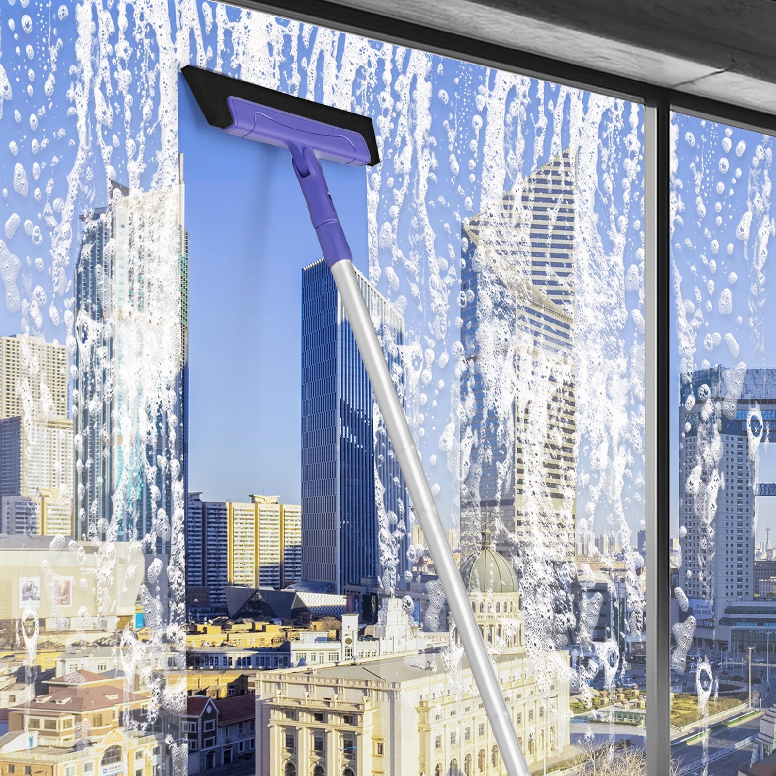 TRENNCHI Floor Squeegee with 180° Rotating Head, EVA Foam Blade Purple
