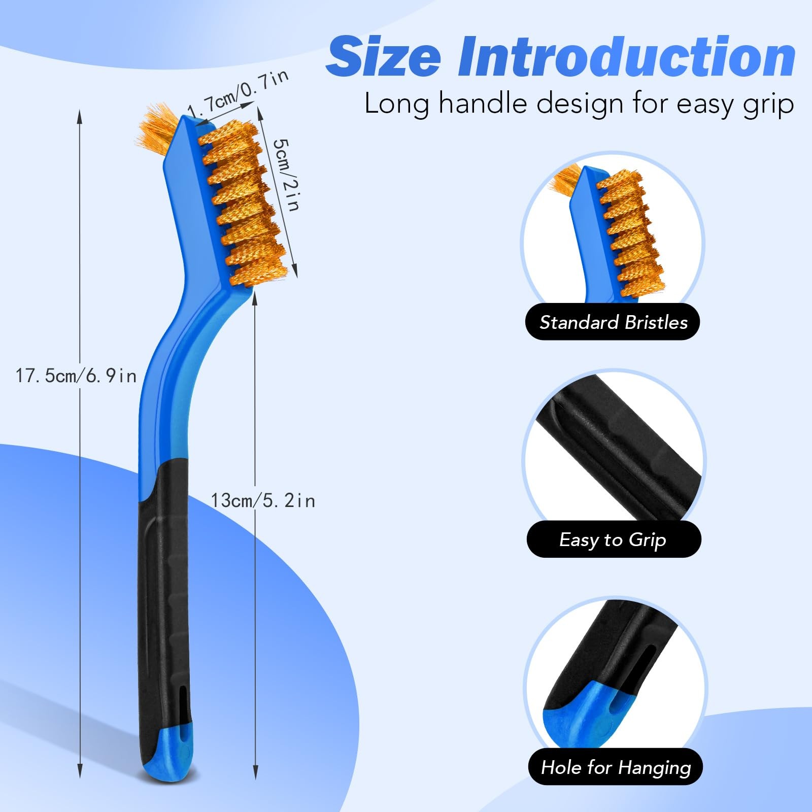 Wire Brush Set, 6 Pcs Stainless Steel/Brass/Nylon Brushes for blue
