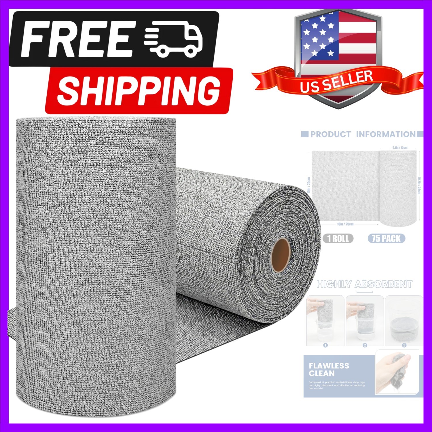 75 Pack Microfiber Cleaning Cloth Roll,Reusable Washable Ultra Tear Away Micr…