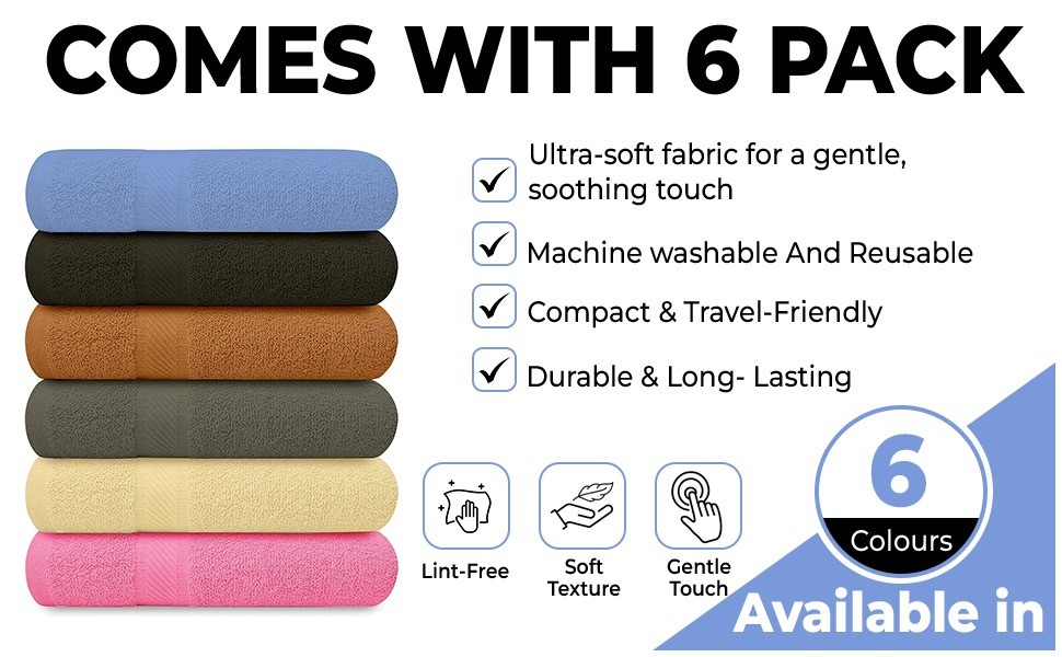 100% Cotton Bath Towels-27x54inch – 6 Pack Shower Towels – Light Weight, Ultra