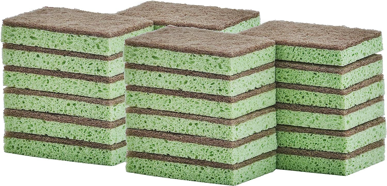 Superio Non-Scratch Natural Sisal Cellulose Sponge with Scouring Pad, 24 Pack