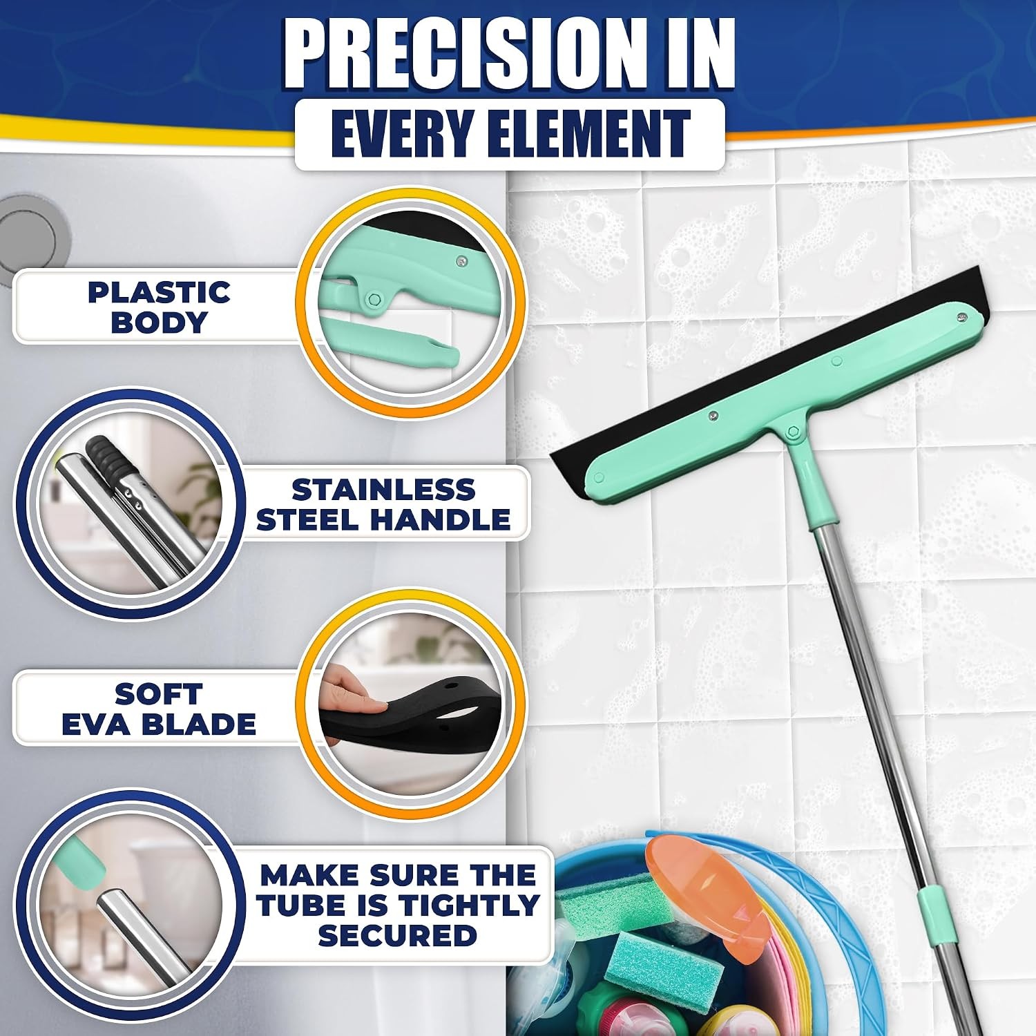 Floor Squeegee – 34.5″ Telescoping Squeegee for Window Cleaning with Durable