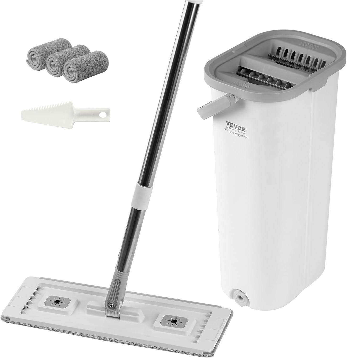 Mop and Bucket with Wringer Set, Wet & Dry Use, Flat Mop and Bucket System with