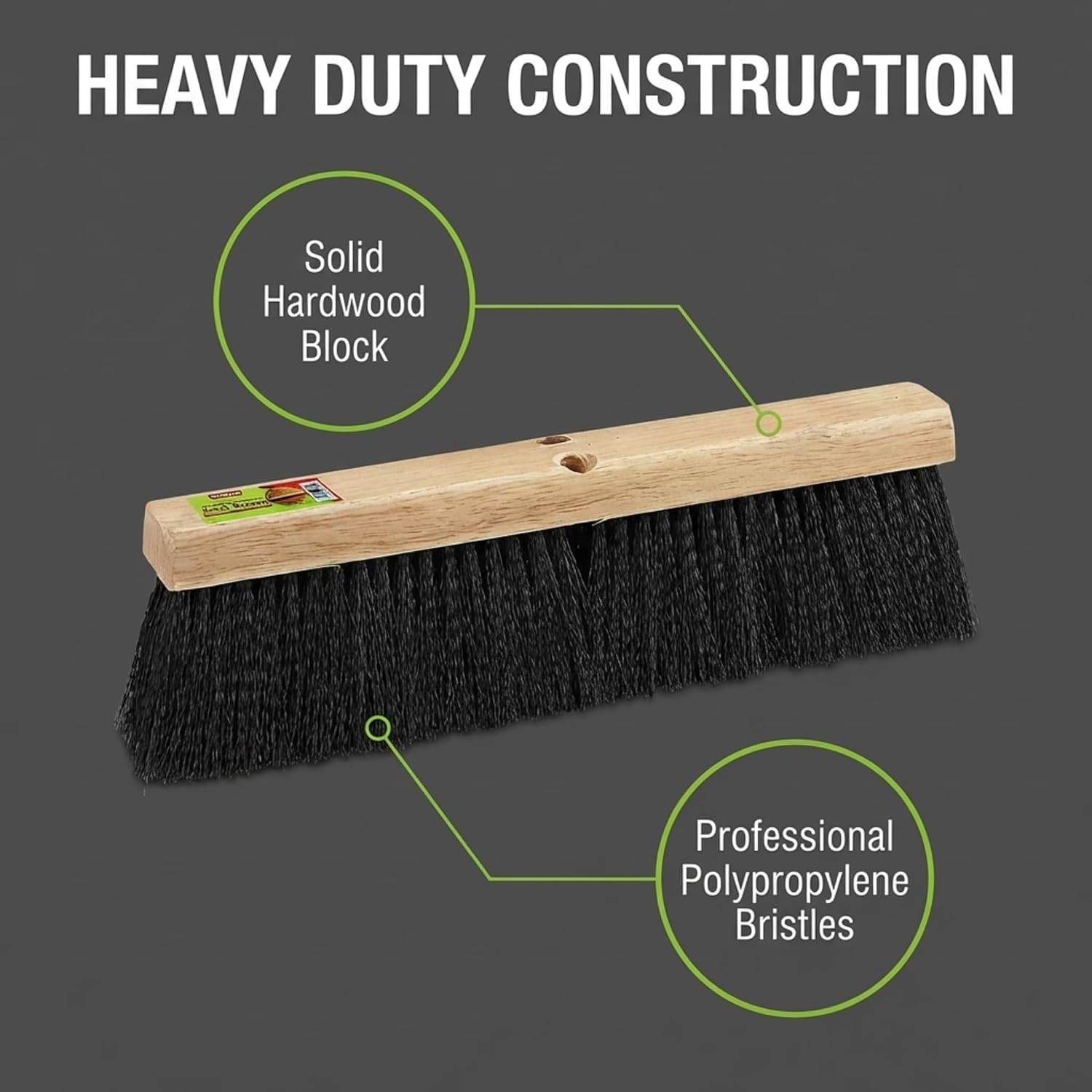 Black Indoor Push Broom Head – Heavy Duty Hardwood Block – Polypropylene