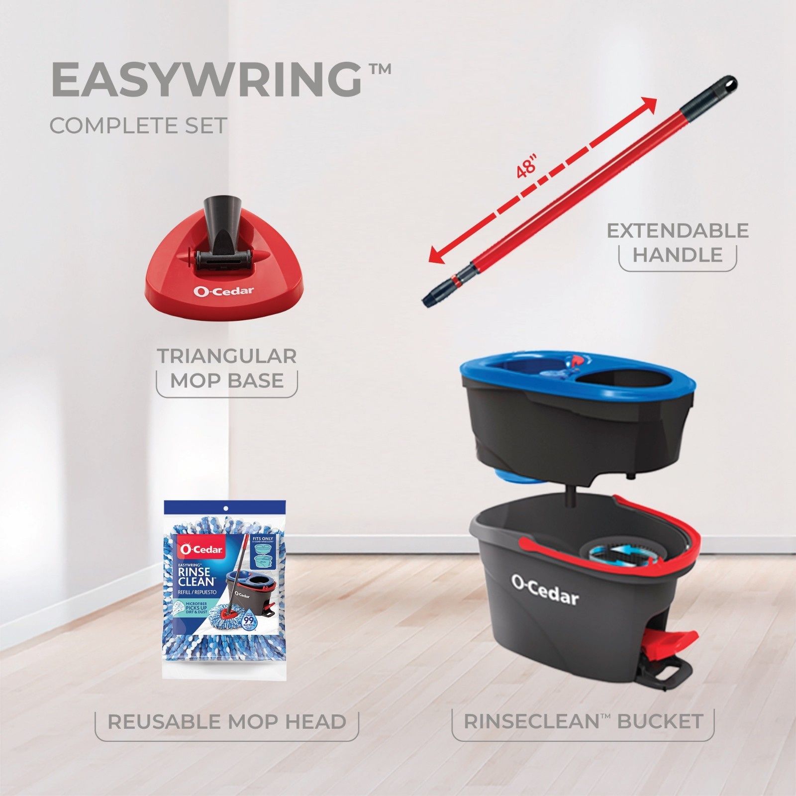 O-Cedar RinseClean Spin Mop With 2-Tank System and Microfiber Mop Head