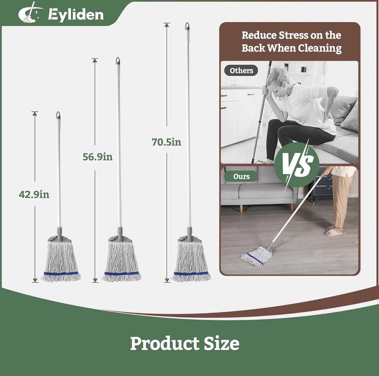 Commercial String Mop with Extra Replacement Mop Head Adjustable 42.9”-70.5”