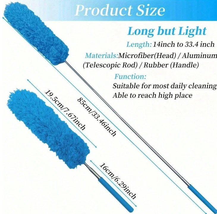 Retractable Stainless Steel Microfiber Duster for Household Dust Removal